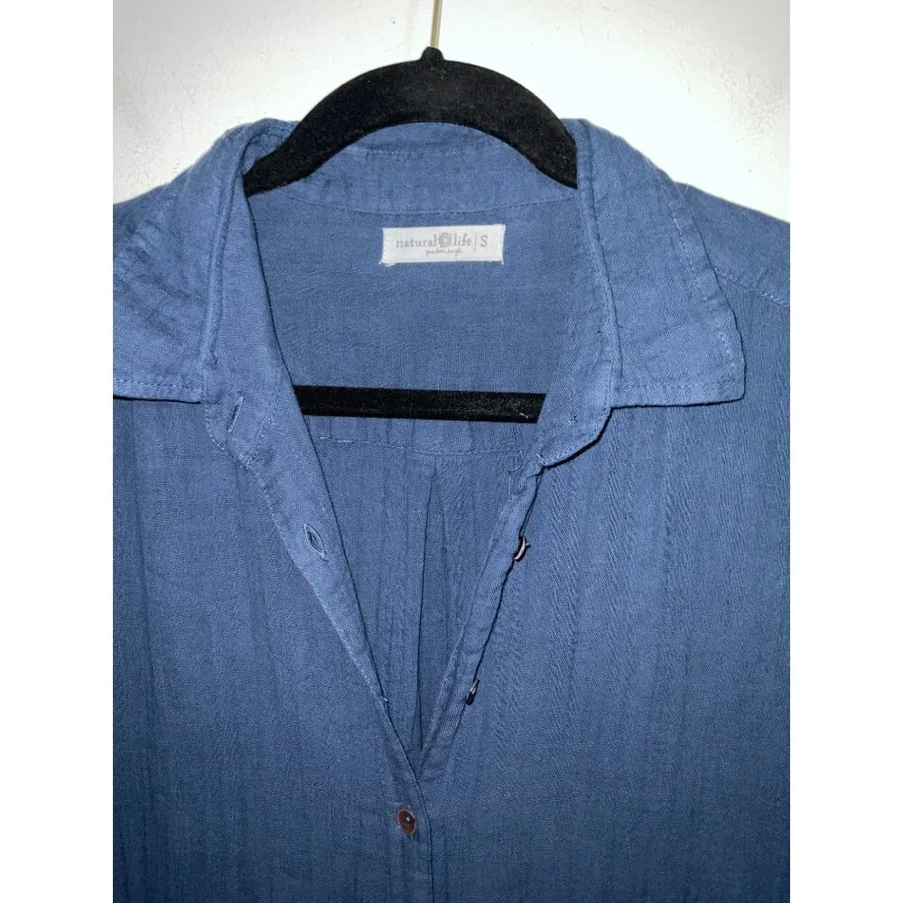 NATURAL LIFE Drew Shirt Dress Cotton Gauze Maxi Pockets in Blue size Small - Picture 4 of 14